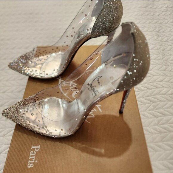 Christian Louboutin Size 38 Degrastrass PVC Clear Chrystal Heels - Picture 1 of 7
